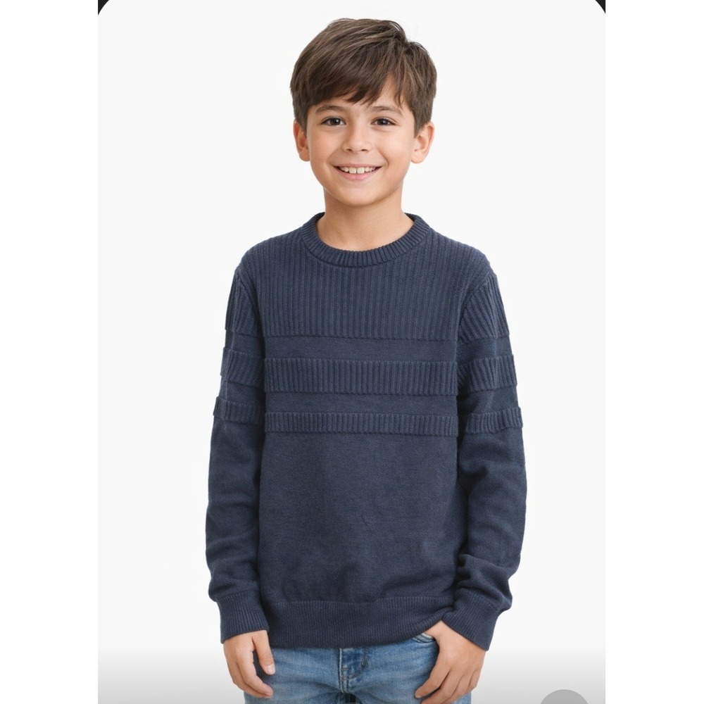Cat & Jack Boys Navy Blue‎ Textured Stripe Cotton Knit Sweater L 10/12 RN17730
